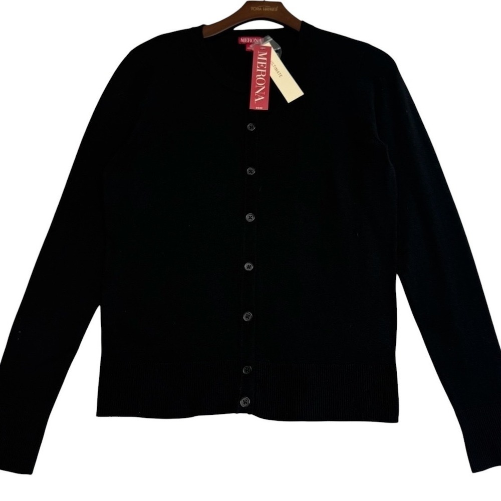 Merona Womens Black Cotton Blend Button Front Cardigan Sweater Size M  NEW #369